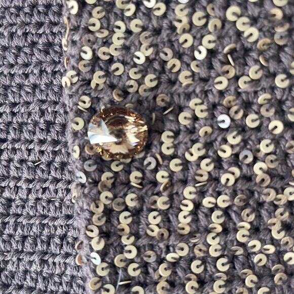 Chic iisli TIFFANY FULLER Matte Sequin COTTON KNIT Blazer Jacket BROWN Tan sz. 8 - Picture 7 of 11